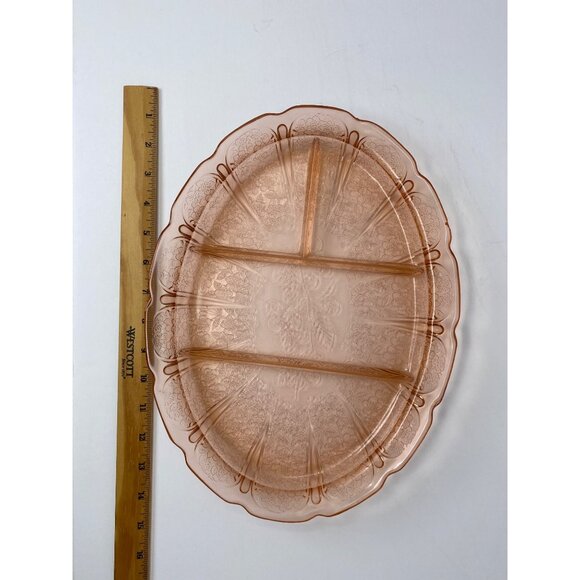 Jeanette Depression glass 13.25" Divided Oval Platter Cherry Blossom Pink - Picture 6 of 8